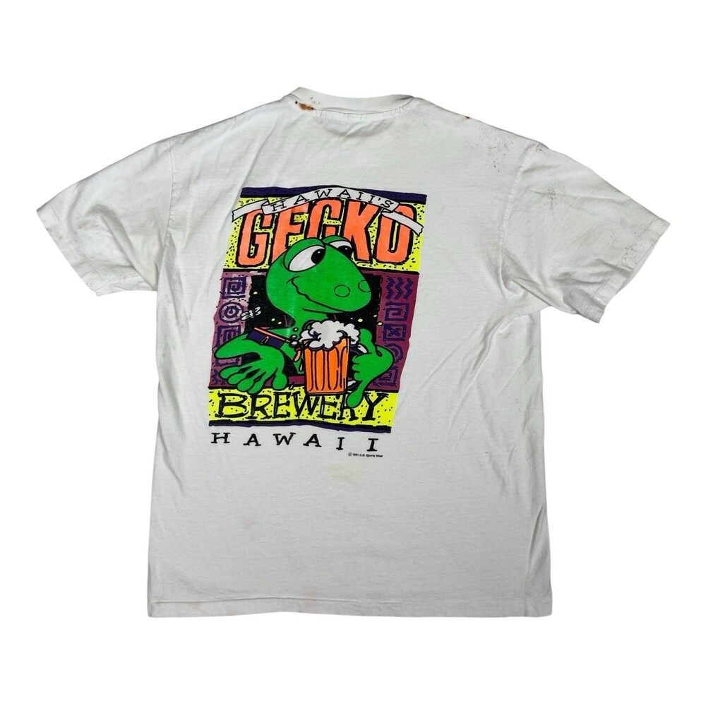 Vintage Gecko Brewery Hawaii T-Shirt Size Large Stained 90s Single Stitch